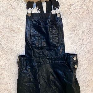 Black pleather overalls